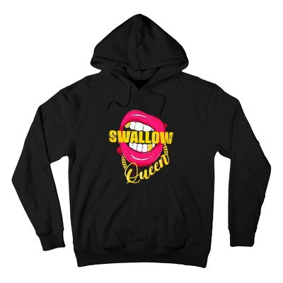 Adult Humor Swallow Queen Lips Golden Necklace Naughty Queen Hoodie