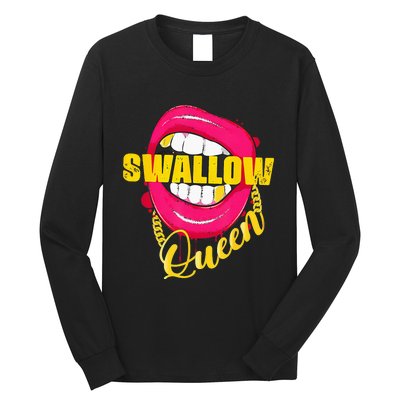 Adult Humor Swallow Queen Lips Golden Necklace Naughty Queen Long Sleeve Shirt