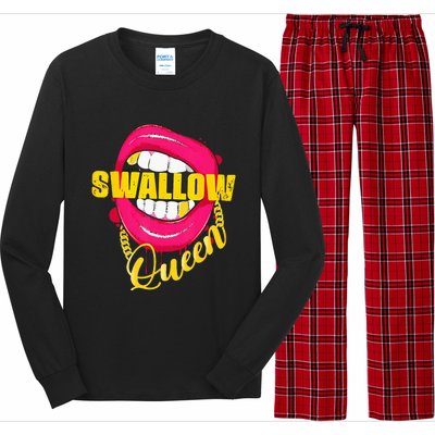 Adult Humor Swallow Queen Lips Golden Necklace Naughty Queen Long Sleeve Pajama Set