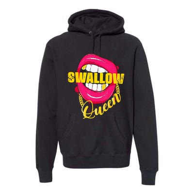 Adult Humor Swallow Queen Lips Golden Necklace Naughty Queen Premium Hoodie