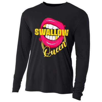 Adult Humor Swallow Queen Lips Golden Necklace Naughty Queen Cooling Performance Long Sleeve Crew