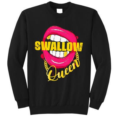 Adult Humor Swallow Queen Lips Golden Necklace Naughty Queen Tall Sweatshirt