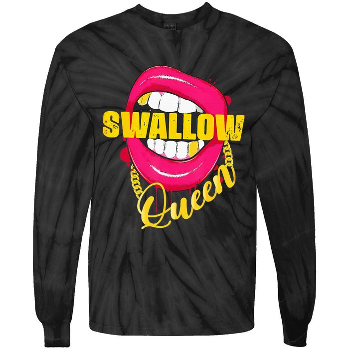 Adult Humor Swallow Queen Lips Golden Necklace Naughty Queen Tie-Dye Long Sleeve Shirt