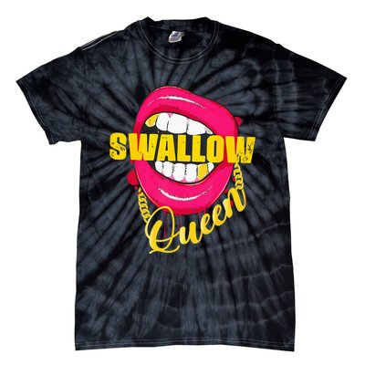 Adult Humor Swallow Queen Lips Golden Necklace Naughty Queen Tie-Dye T-Shirt