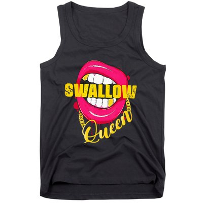 Adult Humor Swallow Queen Lips Golden Necklace Naughty Queen Tank Top