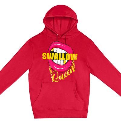 Adult Humor Swallow Queen Lips Golden Necklace Naughty Queen Premium Pullover Hoodie