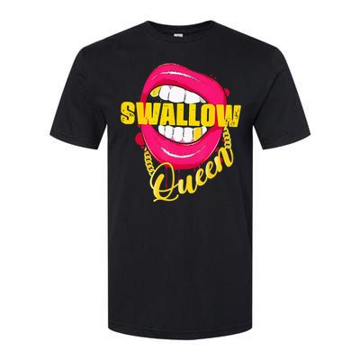 Adult Humor Swallow Queen Lips Golden Necklace Naughty Queen Softstyle CVC T-Shirt