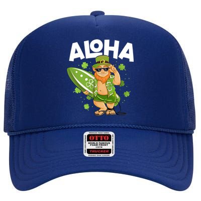 Aloha Hawaii Surfing Leprechaun St Patricks Day Hawaiian Meaningful Gift High Crown Mesh Back Trucker Hat