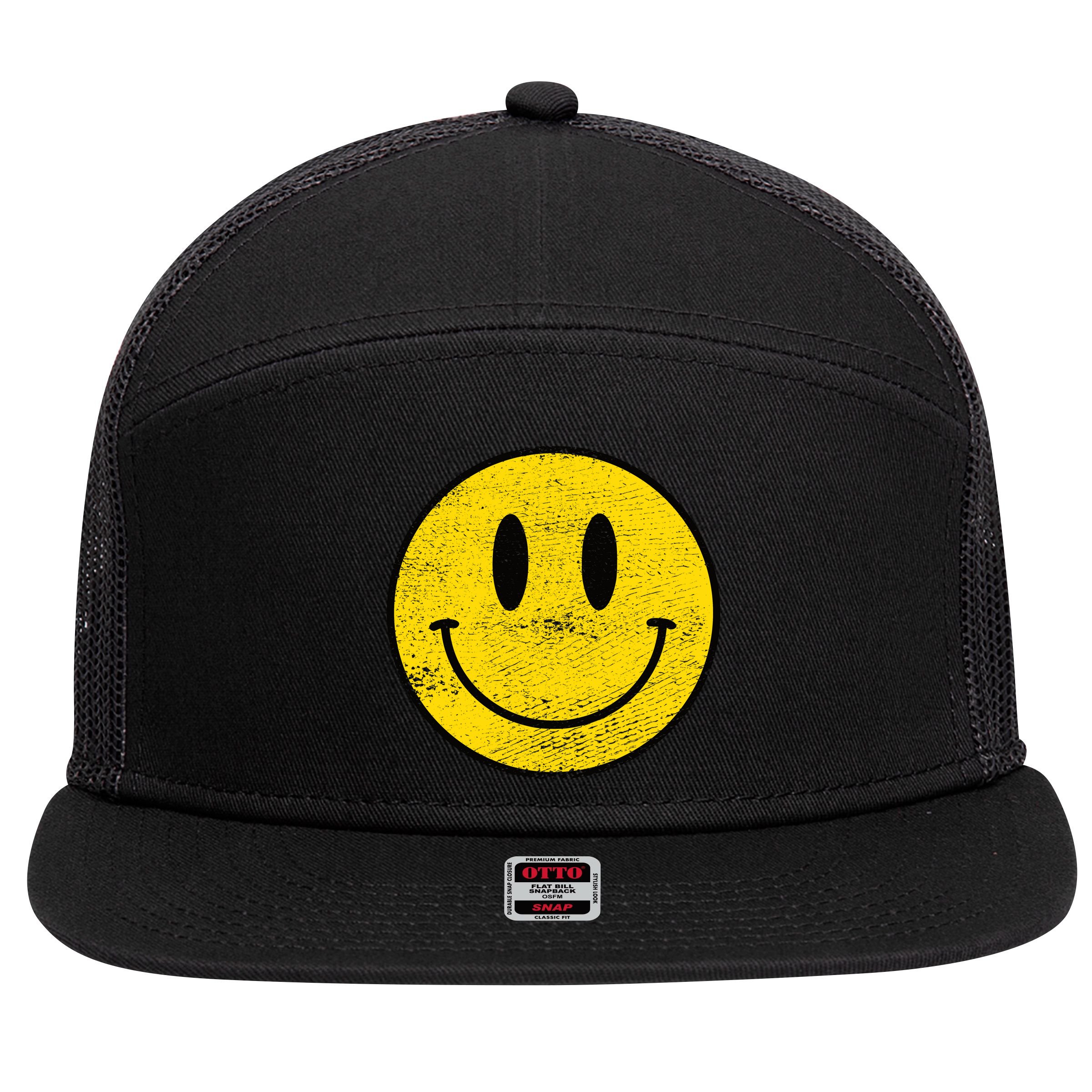 ACID HOUSE SMILEY TECHNO RAVE DJ FESTIVAL 7 Panel Mesh Trucker Snapback Hat