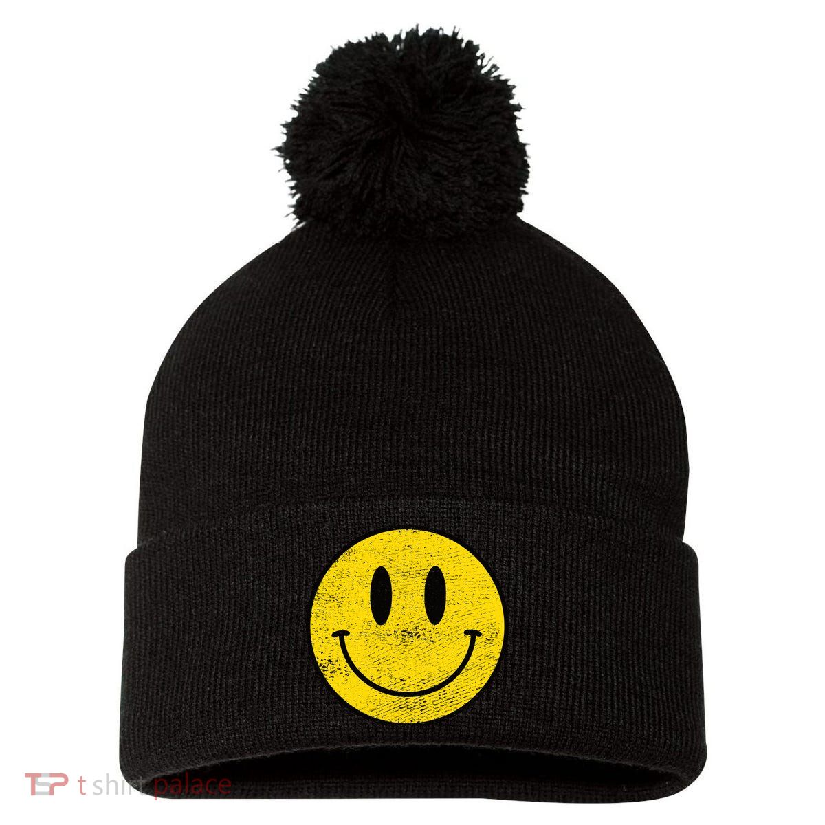 ACID HOUSE SMILEY TECHNO RAVE DJ FESTIVAL Pom Pom 12in Knit Beanie