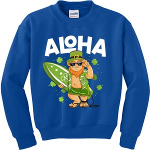 Aloha Hawaii Surfing Leprechaun St Patricks Day Hawaiian Gift Kids Sweatshirt