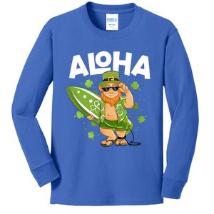 Aloha Hawaii Surfing Leprechaun St Patricks Day Hawaiian Gift Kids Long Sleeve Shirt