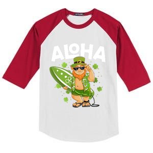 Aloha Hawaii Surfing Leprechaun St Patricks Day Hawaiian Gift Kids Colorblock Raglan Jersey