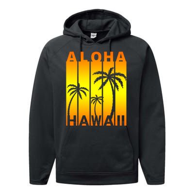 Aloha Hawaii Sunset Palm Trees Performance Fleece Hoodie