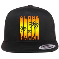 Aloha Hawaii Sunset Palm Trees Flat Bill Trucker Hat