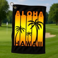 Aloha Hawaii Sunset Palm Trees Golf Towel