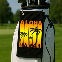 Aloha Hawaii Sunset Palm Trees Golf Towel