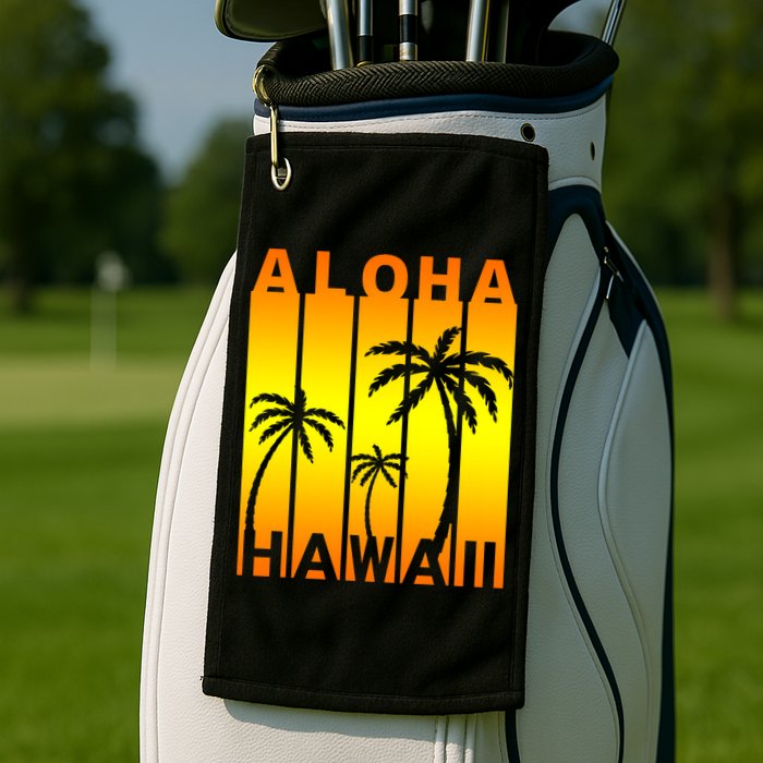 Aloha Hawaii Sunset Palm Trees Golf Towel
