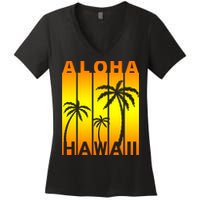Aloha Hawaii Sunset Palm Trees Women's V-Neck T-Shirt