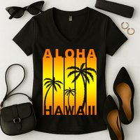Aloha Hawaii Sunset Palm Trees Women's V-Neck T-Shirt