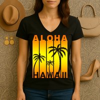 Aloha Hawaii Sunset Palm Trees Women's V-Neck T-Shirt