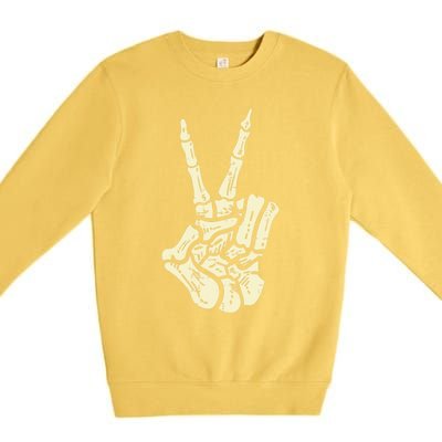 Awesome Halloween Skeleton Hand Peace Sign Funny Costume Gift Premium Crewneck Sweatshirt