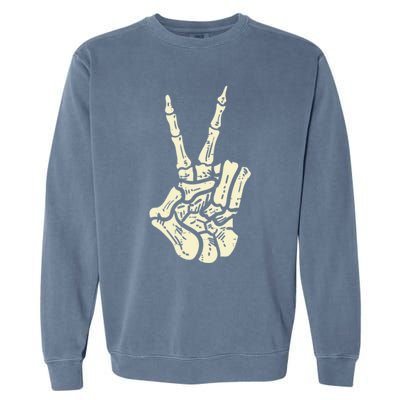 Awesome Halloween Skeleton Hand Peace Sign Funny Costume Gift Garment-Dyed Sweatshirt