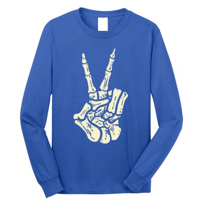 Awesome Halloween Skeleton Hand Peace Sign Funny Costume Gift Long Sleeve Shirt