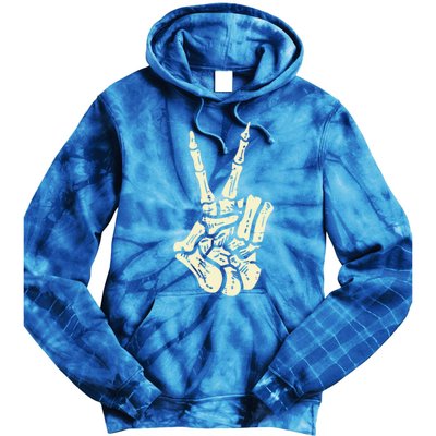 Awesome Halloween Skeleton Hand Peace Sign Funny Costume Gift Tie Dye Hoodie