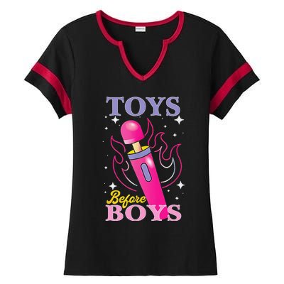 Adult Humor Saying Toys Before Boy Funny Ladies Halftime Notch Neck Tee