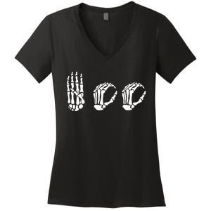 Asl Halloween Skeleton Hand American Sign Language Boo Women's V-Neck T-Shirt