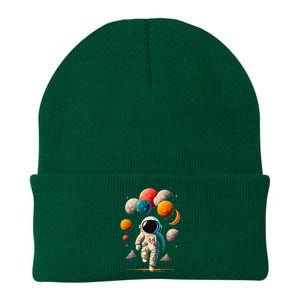 Astronaut Holding Solar System Planets Balloons in Space Knit Cap Winter Beanie