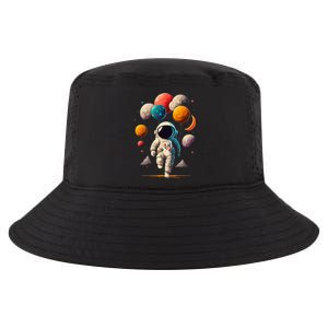 Astronaut Holding Solar System Planets Balloons in Space Cool Comfort Performance Bucket Hat