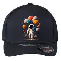 Astronaut Holding Solar System Planets Balloons in Space Flexfit Unipanel Trucker Cap