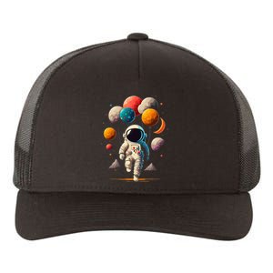 Astronaut Holding Solar System Planets Balloons in Space Yupoong Adult 5-Panel Trucker Hat