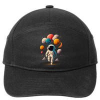 Astronaut Holding Solar System Planets Balloons in Space 7-Panel Snapback Hat