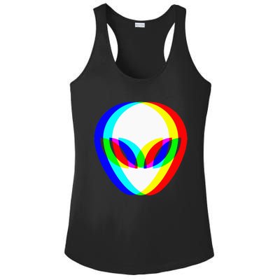 Alien Head Trippy Vaporwave Techno Rave EDM Music Festival Ladies PosiCharge Competitor Racerback Tank