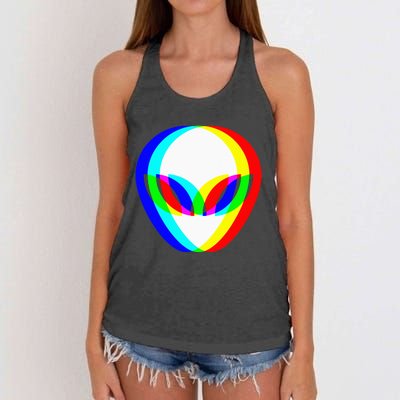 Alien Head Trippy Vaporwave Techno Rave EDM Music Festival Women's Knotted Racerback Tank