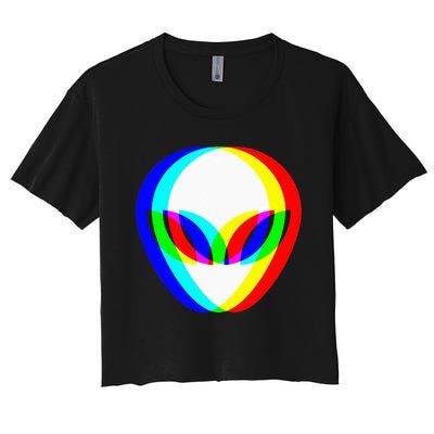 Alien Head Trippy Vaporwave Techno Rave EDM Music Festival Women's Crop Top Tee