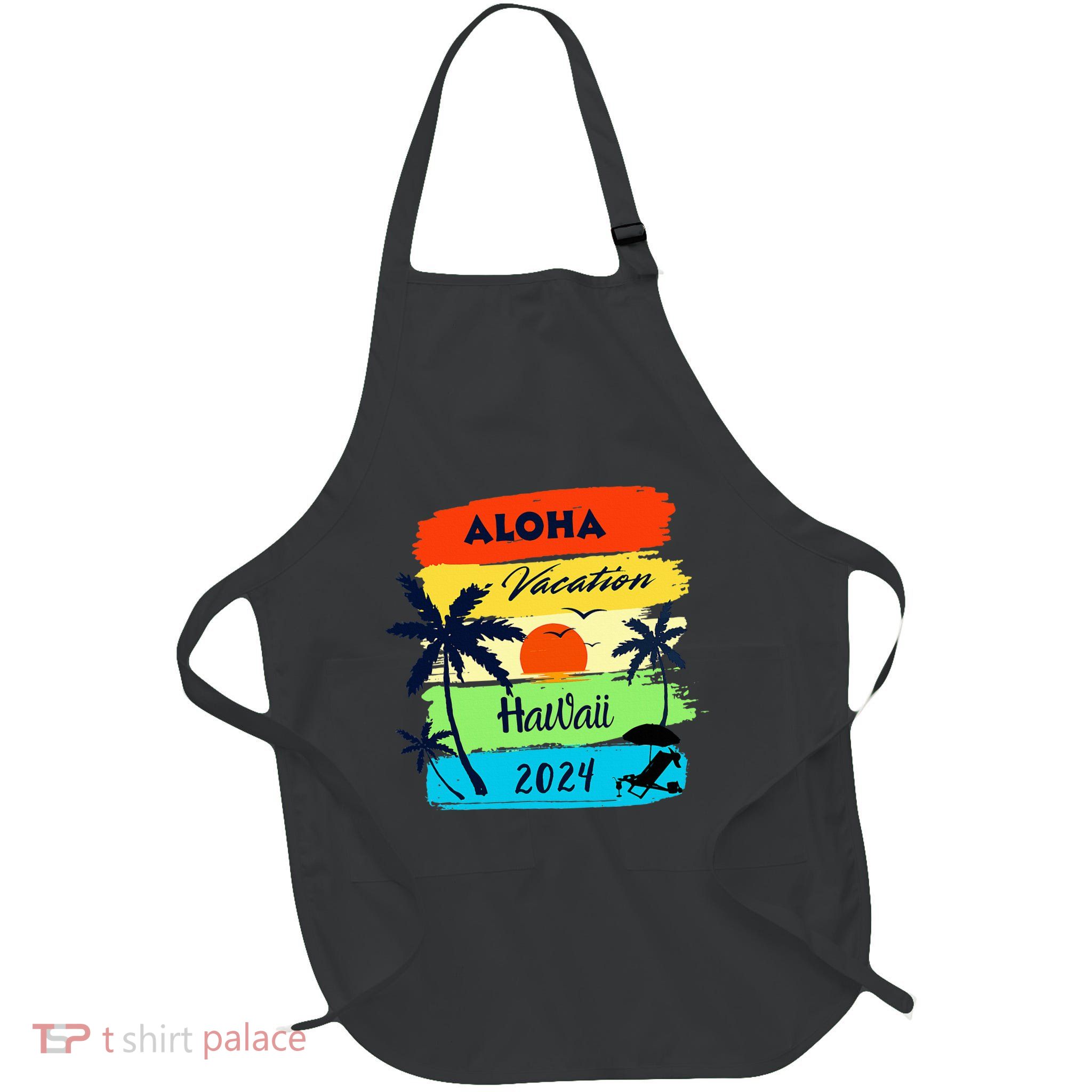 Aloha Hawaii Tropical Family Vacation Tribal Polynesian Luau Full-Length Apron With Pockets