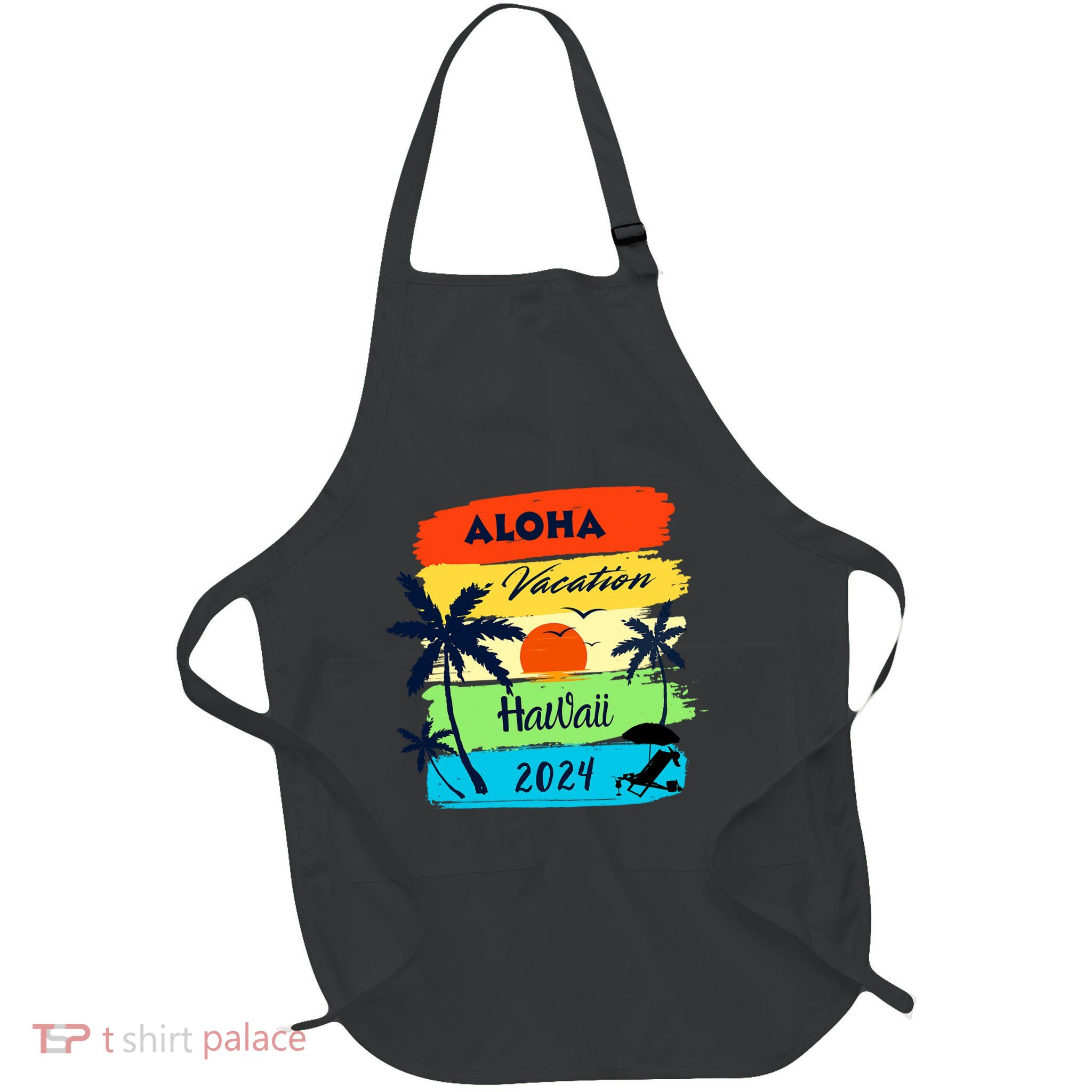 Aloha Hawaii Tropical Family Vacation Tribal Polynesian Luau Full-Length Apron With Pockets
