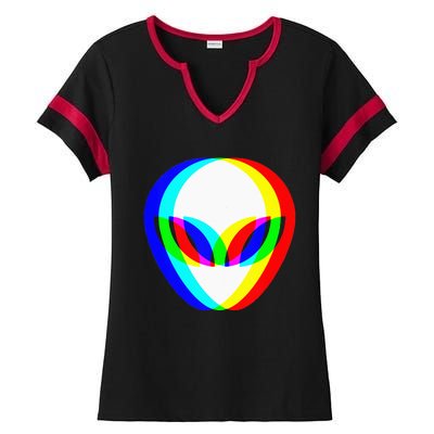 Alien Head Trippy Vaporwave Techno Rave EDM Music Festival Ladies Halftime Notch Neck Tee