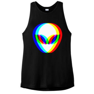 Alien Head Trippy Vaporwave Techno Rave EDM Music Festival Ladies PosiCharge Tri-Blend Wicking Tank