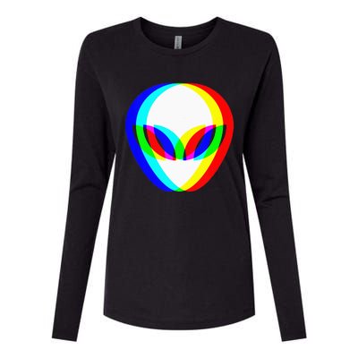 Alien Head Trippy Vaporwave Techno Rave EDM Music Festival Womens Cotton Relaxed Long Sleeve T-Shirt