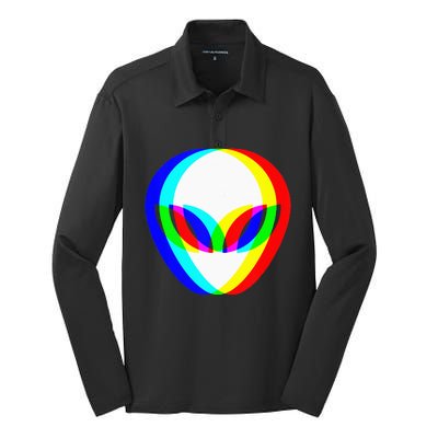 Alien Head Trippy Vaporwave Techno Rave EDM Music Festival Silk Touch Performance Long Sleeve Polo