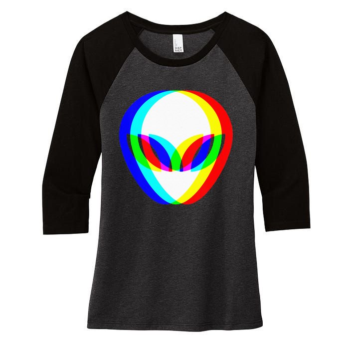 Alien Head Trippy Vaporwave Techno Rave EDM Music Festival Women's Tri-Blend 3/4-Sleeve Raglan Shirt