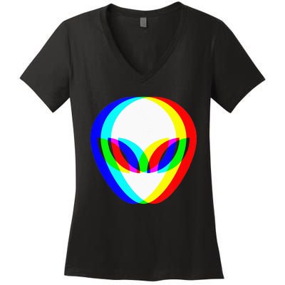 Alien Head Trippy Vaporwave Techno Rave EDM Music Festival Women's V-Neck T-Shirt