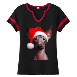 American Hairless Terrier With Santa Hat Christmas Dog Mom Meaningful Gift Ladies Halftime Notch Neck Tee