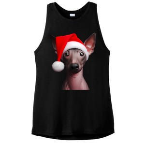 American Hairless Terrier With Santa Hat Christmas Dog Mom Meaningful Gift Ladies PosiCharge Tri-Blend Wicking Tank