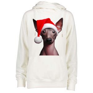 American Hairless Terrier With Santa Hat Christmas Dog Mom Meaningful Gift Womens Funnel Neck Pullover Hood